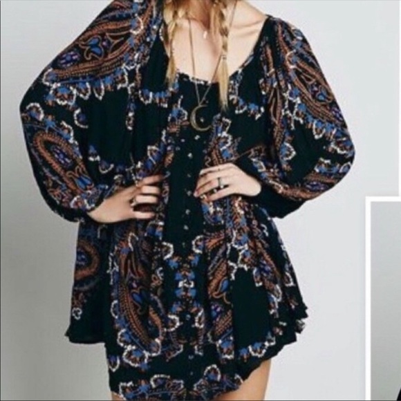 Free People Black Paisley Button Front Tunic Top - Picture 2 of 10